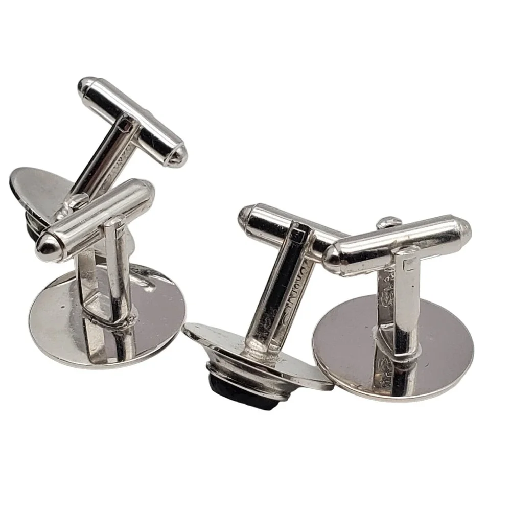 Black Onyx Crystal Cufflinks Silver Tone Shields 5th Avenue Suit Accessory Set 2